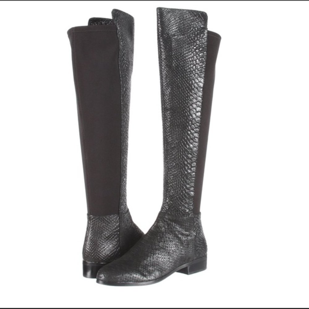 Michael Kors Boots Snakeskin Over-the-Knee Boots Black 6